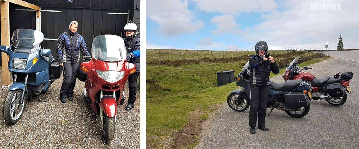 Paar mit dem Motorrad durch Schottland